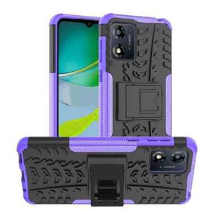 For Motorola Moto E13 Tire Texture TPU + PC Phone Case with Holder(Purple)