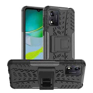 For Motorola Moto E13 Tire Texture TPU + PC Phone Case with Holder(Black)