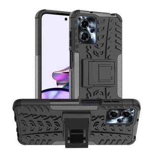 For Motorola Moto G53 Tire Texture TPU + PC Phone Case with Holder(Black)
