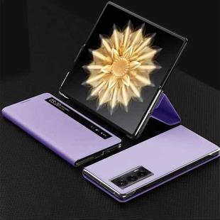 For Honor Magic V2 Smart View Window Plain Leather Phone Case(Purple)