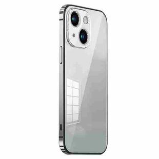 For iPhone 14 Stainless Steel Frame Transparent TPU Phone Case(Silver)