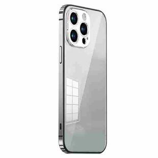 For iPhone 14 Pro Max Stainless Steel Frame Transparent TPU Phone Case(Silver)