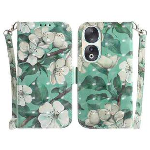 For Honor 90 3D Colored Horizontal Flip Leather Phone Case(Watercolor Flower)