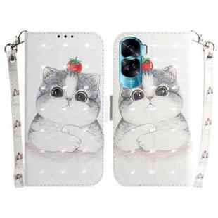 For Honor 90 Lite 3D Colored Horizontal Flip Leather Phone Case(Cute Cat)