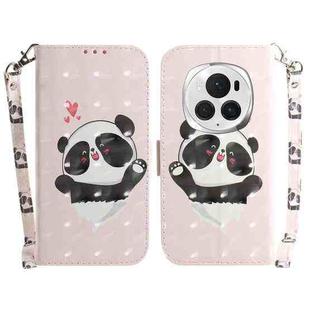 For Honor Magic6 Pro 3D Colored Horizontal Flip Leather Phone Case(Heart Panda)