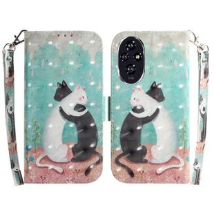 For Honor 200 3D Colored Horizontal Flip Leather Phone Case(Black White Cat)