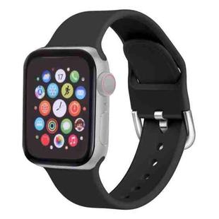 For Apple Watch Series 7 45mm / 6 & SE & 5 & 4 44mm / 3 & 2 & 1 42mm Solid Color Silicone Watch Band with Metal Buckle, Size:L(Black)