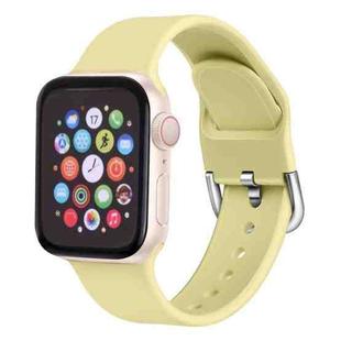 For Apple Watch Series 7 45mm / 6 & SE & 5 & 4 44mm / 3 & 2 & 1 42mm Solid Color Silicone Watch Band with Metal Buckle, Size:L(Cream Yellow)