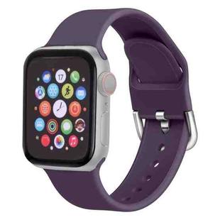For Apple Watch Series 7 45mm / 6 & SE & 5 & 4 44mm / 3 & 2 & 1 42mm Solid Color Silicone Watch Band with Metal Buckle, Size:L(Dark Purple)