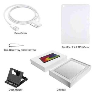 [HK Warehouse] For iPad 2 / 3 TPU Case + Desk Holder + Data Cable + Sim Card Tray Removal Tool Accessories + Gift Box Set