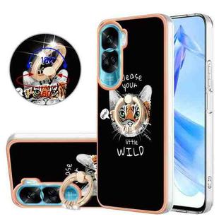 For Honor 90 Lite 5G Electroplating Dual-side IMD Phone Case with Ring Holder(Natural Growth)