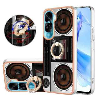 For Honor 90 Lite 5G Electroplating Dual-side IMD Phone Case with Ring Holder(Retro Radio)