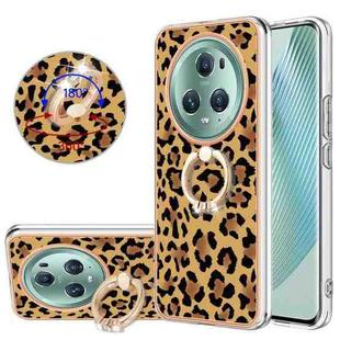 For Honor Magic5 Pro Electroplating Dual-side IMD Phone Case with Ring Holder(Leopard Print)