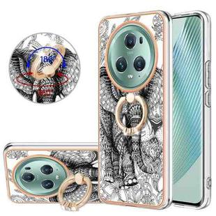 For Honor Magic5 Pro Electroplating Dual-side IMD Phone Case with Ring Holder(Totem Elephant)