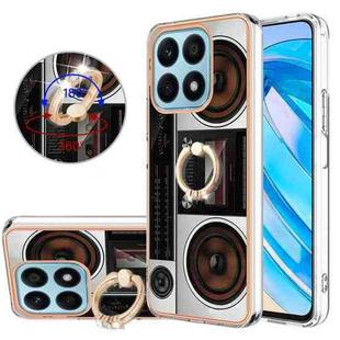 For Honor X8a Electroplating Dual-side IMD Phone Case with Ring Holder(Retro Radio)