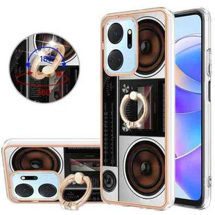 For Honor X7a Electroplating Dual-side IMD Phone Case with Ring Holder(Retro Radio)