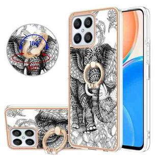 For Honor X8 4G Electroplating Dual-side IMD Phone Case with Ring Holder(Totem Elephant)