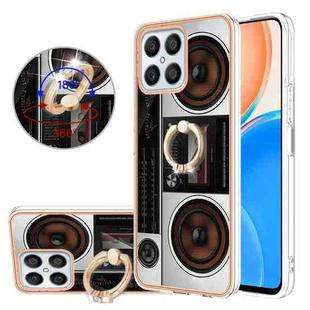For Honor X8 4G Electroplating Dual-side IMD Phone Case with Ring Holder(Retro Radio)