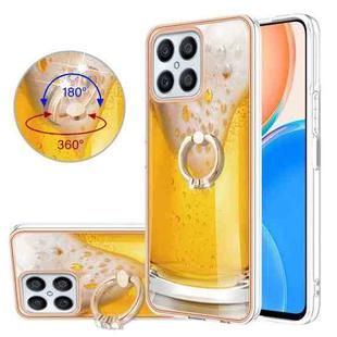 For Honor X8 4G Electroplating Dual-side IMD Phone Case with Ring Holder(Draft Beer)