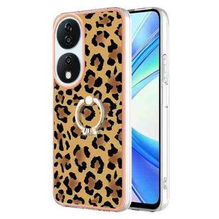 For Honor X7b 4G / 5G Electroplating Dual-side IMD Phone Case with Ring Holder(Leopard Print)