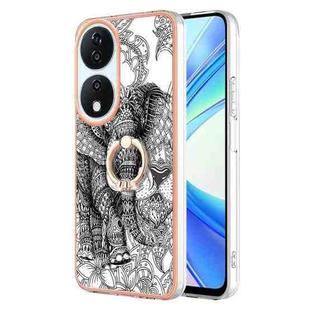 For Honor X7b 4G / 5G Electroplating Dual-side IMD Phone Case with Ring Holder(Totem Elephant)