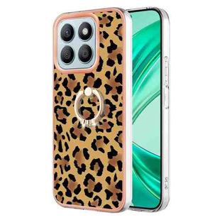 For Honor X8b Electroplating Dual-side IMD Phone Case with Ring Holder(Leopard Print)