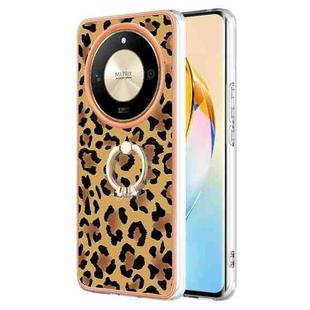 For Honor X9b Electroplating Dual-side IMD Phone Case with Ring Holder(Leopard Print)