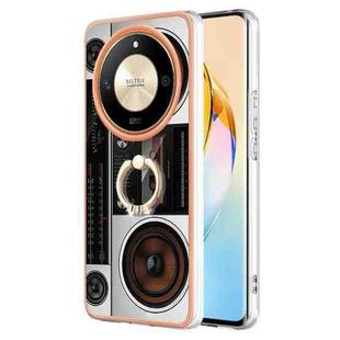 For Honor X9b Electroplating Dual-side IMD Phone Case with Ring Holder(Retro Radio)