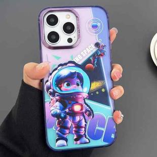 For iPhone 14 Pro Max Engraved Colorful Astronaut Phone Case(Small Purple)