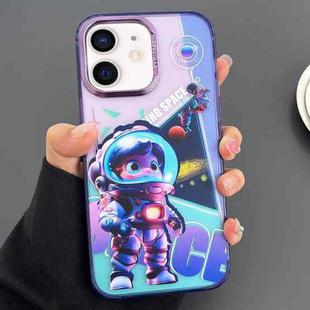 For iPhone 11 Engraved Colorful Astronaut Phone Case(Small Purple)