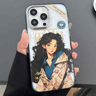 For iPhone 14 Pro Max Engraved Colorful Cartoon Phone Case(Trendy Girl)