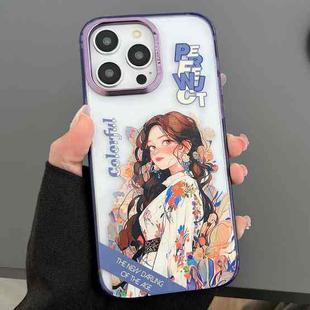 For iPhone 14 Pro Max Engraved Colorful Cartoon Phone Case(Flower Girl)