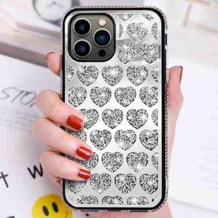 For iPhone 14 Pro Love Hearts Diamond Mirror TPU Phone Case(Silver)