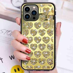 For iPhone 13 Pro Love Hearts Diamond Mirror TPU Phone Case(Gold)
