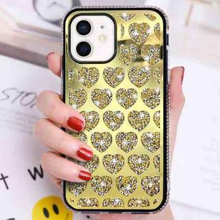 For iPhone 11 Love Hearts Diamond Mirror TPU Phone Case(Gold)