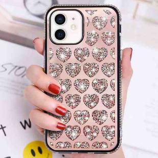 For iPhone 11 Love Hearts Diamond Mirror TPU Phone Case(Rose Gold)