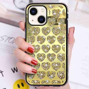 For iPhone 15 Plus Love Hearts Diamond Mirror TPU Phone Case(Gold)