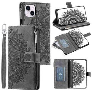 For iPhone 13 Multi-Card Totem Zipper Leather Phone Case(Grey)