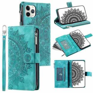 For iPhone 11 Pro Max Multi-Card Totem Zipper Leather Phone Case(Green)