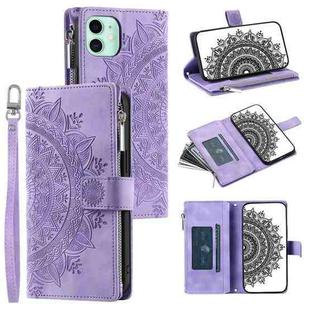 For iPhone 11 Multi-Card Totem Zipper Leather Phone Case(Purple)