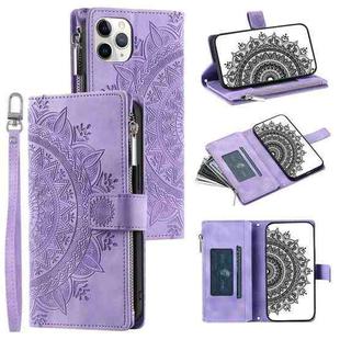 For iPhone 11 Pro Multi-Card Totem Zipper Leather Phone Case(Purple)