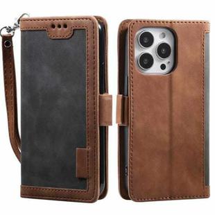 For iPhone 15 Pro Max Retro Splicing Horizontal Flip Leather Phone Case(Grey)