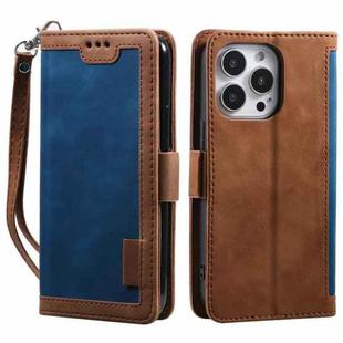 For iPhone 15 Pro Max Retro Splicing Horizontal Flip Leather Phone Case(Blue)