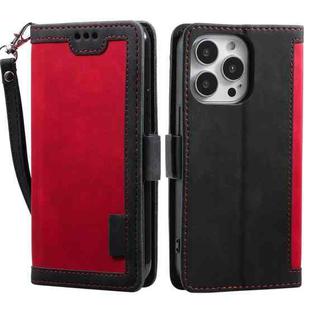 For iPhone 15 Pro Retro Splicing Horizontal Flip Leather Phone Case(Red)