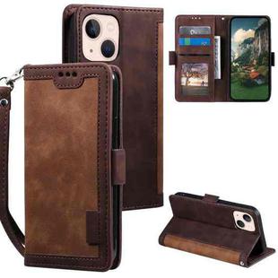 For iPhone 15 Plus Retro Splicing Horizontal Flip Leather Phone Case(Brown)