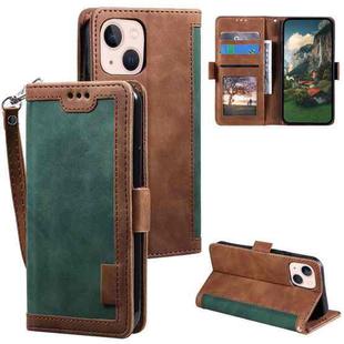 For iPhone 15 Retro Splicing Horizontal Flip Leather Phone Case(Green)