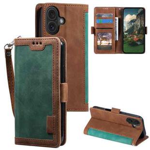 For iPhone 16 Plus Retro Splicing Horizontal Flip Leather Phone Case(Green)