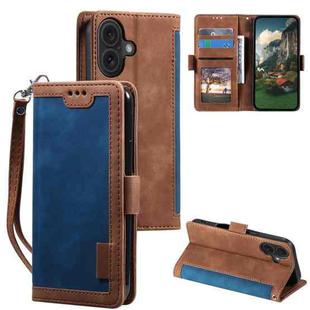 For iPhone 16 Plus Retro Splicing Horizontal Flip Leather Phone Case(Blue)