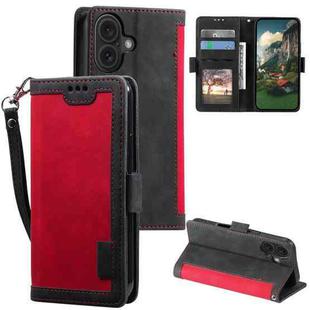 For iPhone 16 Plus Retro Splicing Horizontal Flip Leather Phone Case(Red)