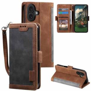 For iPhone 16 Retro Splicing Horizontal Flip Leather Phone Case(Grey)